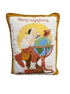 Vintage Balos 1980 Norman Rockwell Merry Christmas Embroidered Pillow 15x12.5